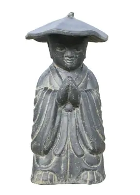 Product image of the product “Standing monk with hat, 60cm high, cast stone, handcrafted & colored ”